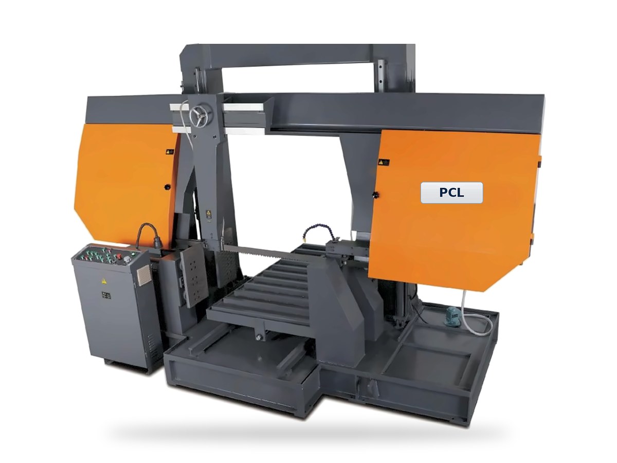 PCL HBS-1000 heavy-duty band saw with double-column frame and roller table